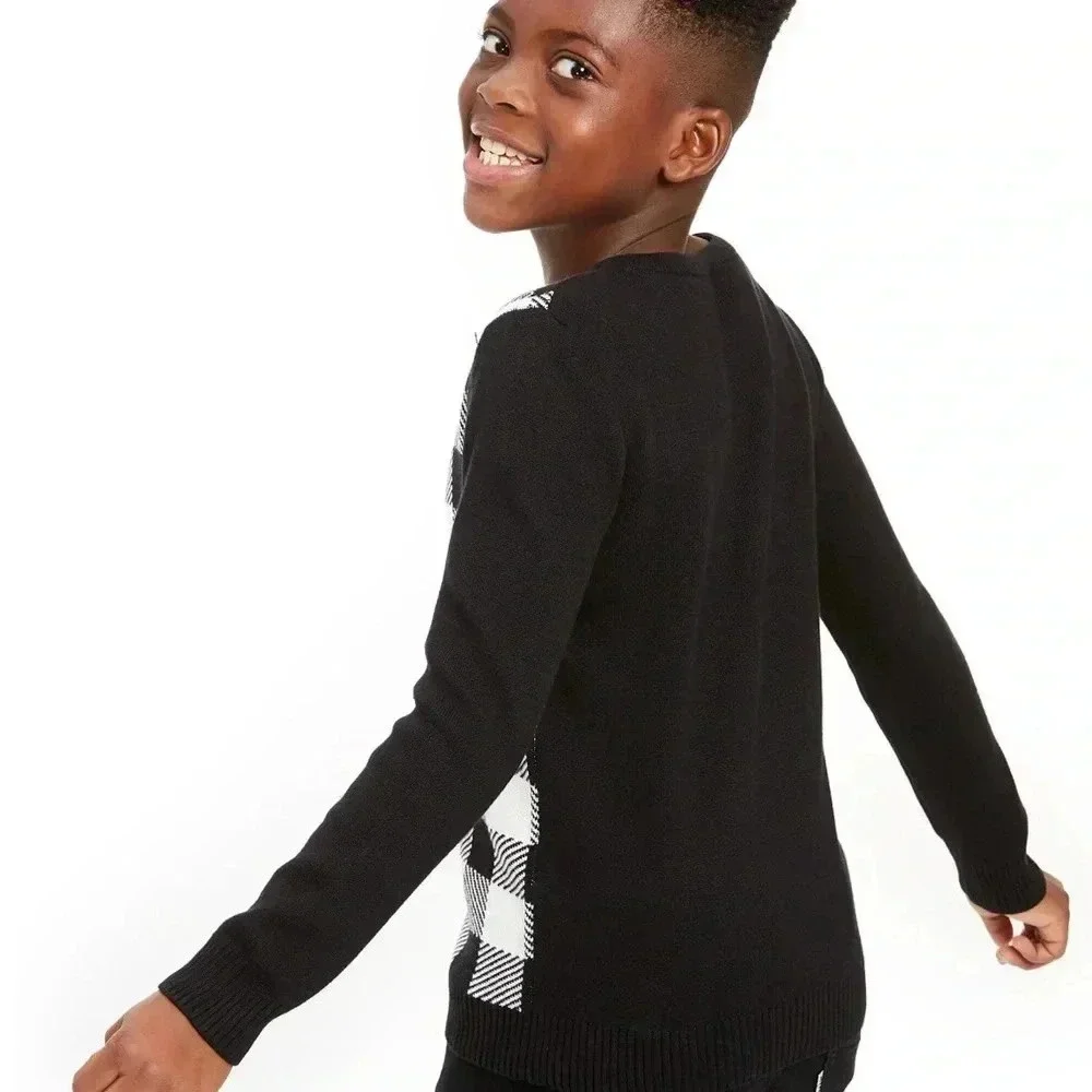 Charter Club Big Boys Buffalo Check Family Sweater black & White Size L